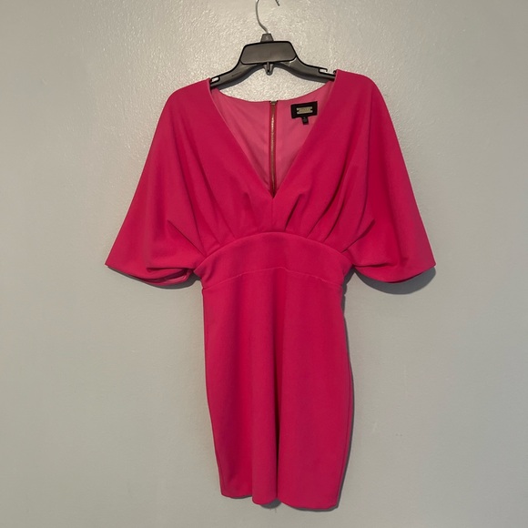 V neck short pink party dress - Picture 6 of 7